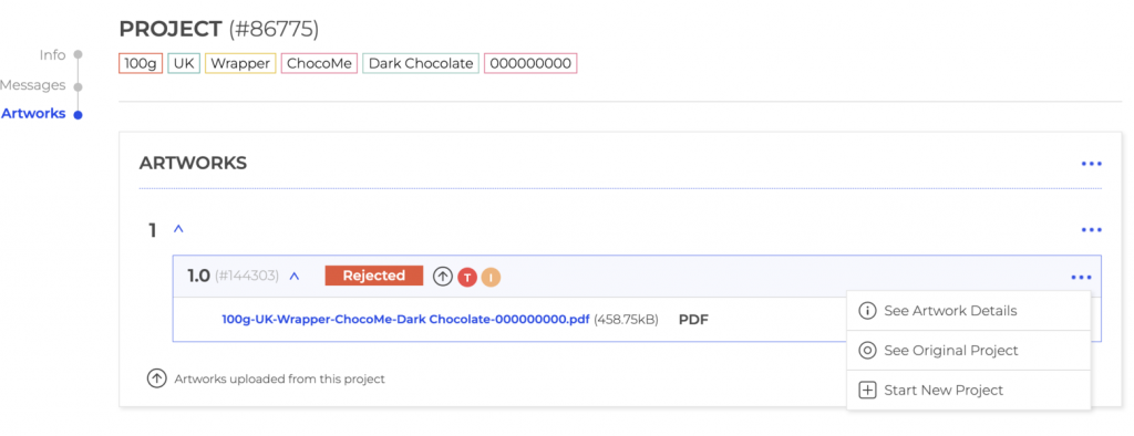 Photo by Twona
Image of Twona AMS system showing artwork uploaded and options for artwork details, project, preview and communication with messages